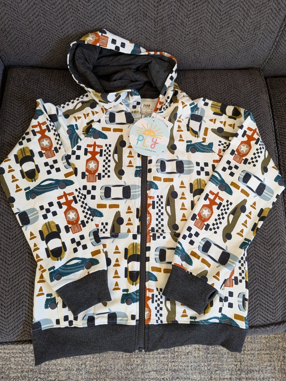 Little Sleepies Fast Lane Race Car Hoodie Size 8 NWT